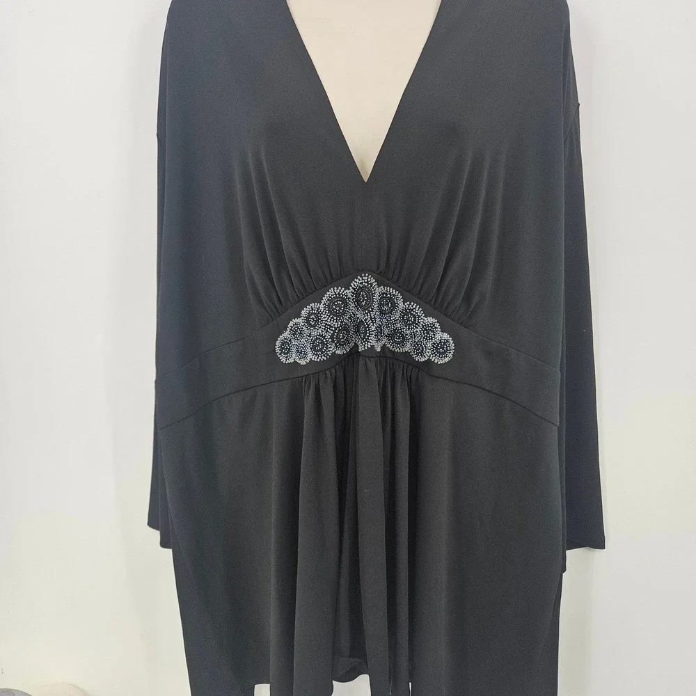 VTG Maggy London Tunic Women‎ 22 3X Black Beaded Preppy Whimsigoth Vamp Goth